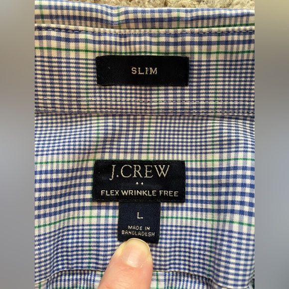 J. Crew Men’s Large Slim Collared Button Down Long Sleeve Plaid Cotton Blue - Picture 8 of 8